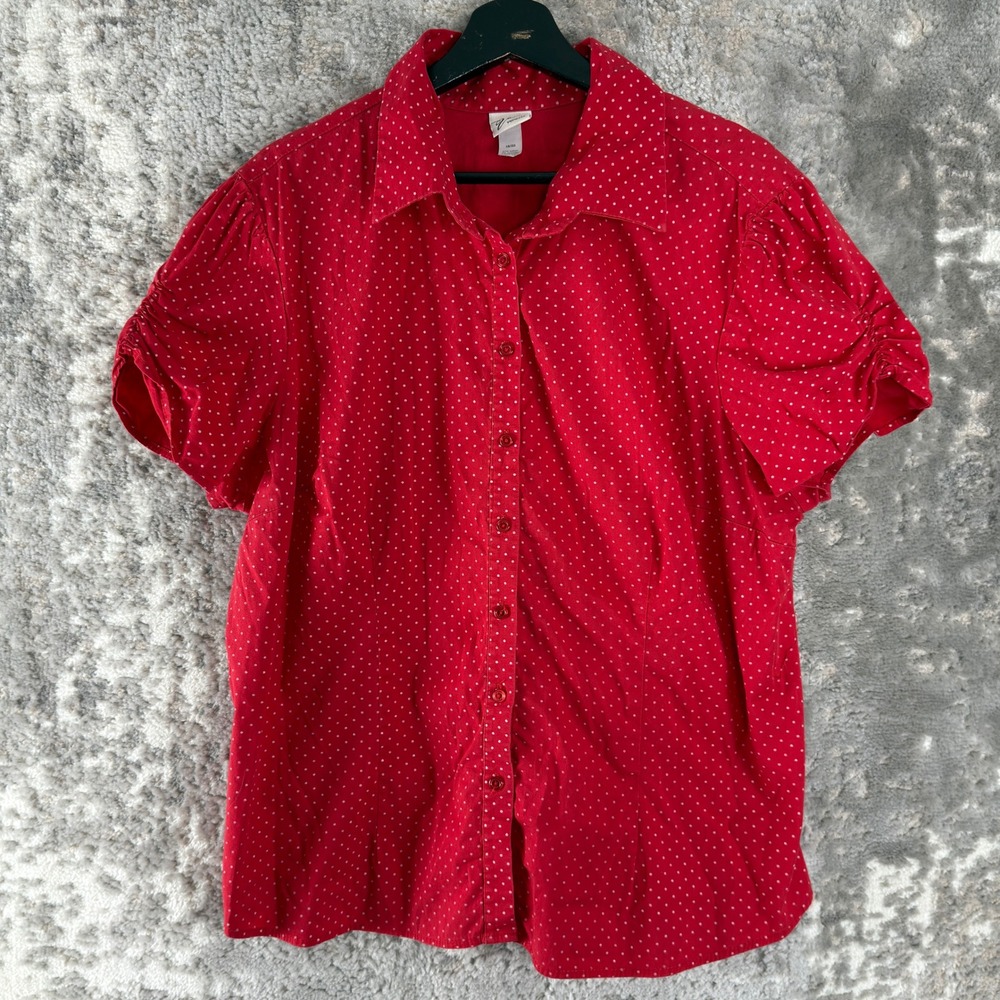 Venezia Size 18/20 Polka‎ Dot Button Up Shirt Red Short Sleeve Women